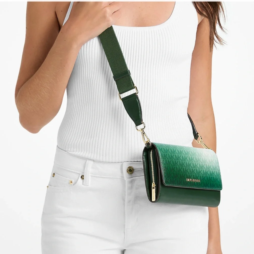 MICHAEL KORS Jet Set Large Ombré Signature Logo Crossbody Bag Moss Multi
